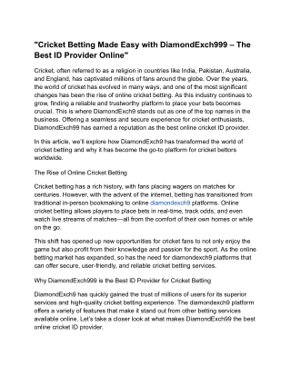"Cricket Betting Made Easy with DiamondExch999 – The Best ID Provider Online"
