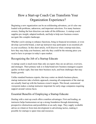 How a Start-up Coach Can Transform Your Organization Experience?