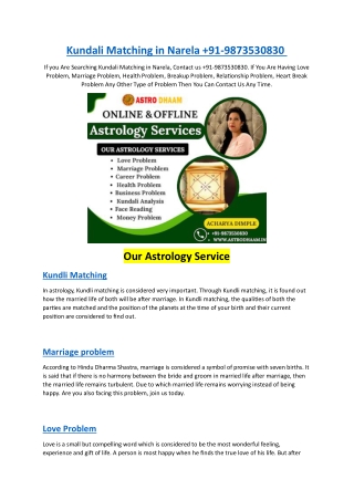 kundali matching in narela 91 9873530830