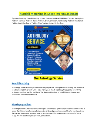 kundali matching in saket 91 9873530830