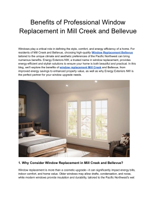 Benefits of Window Replacement in Mill Creek & Bellevue | Energy Exteriors NW