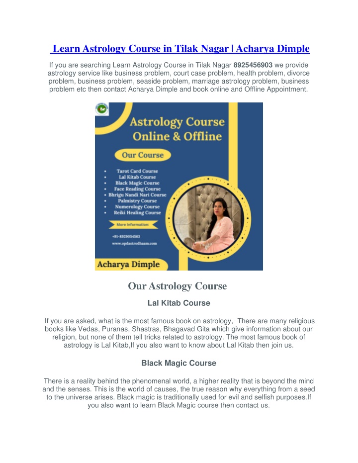 learn astrology course in tilak nagar acharya