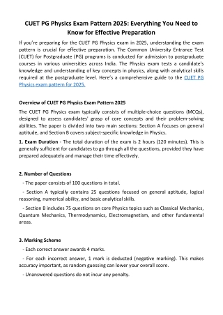 cuet pg physics exam pattern 2025 everything