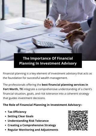 The Importance Of Financial Planning In Investment Advisory