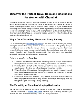 Discover the Perfect Travel Bags and Backpacks for Women with Chumbak