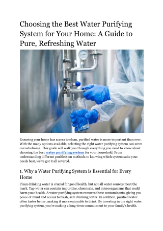 Choosing the Best Water Purifying System for Your Home_ A Guide to Pure, Refreshing Water