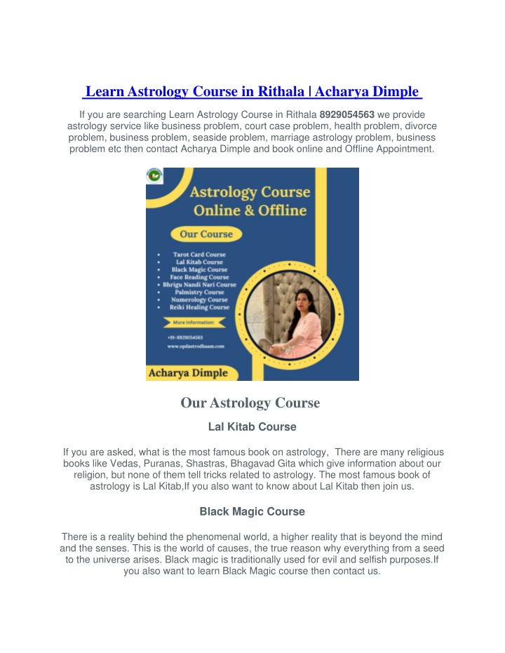 learn astrology course in rithala acharya dimple