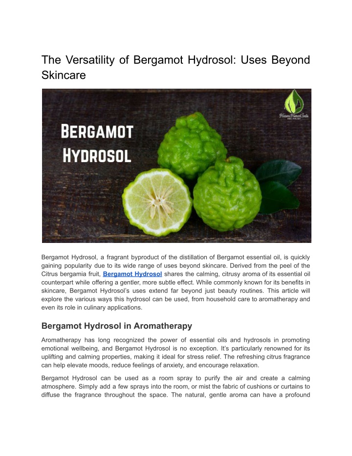 the versatility of bergamot hydrosol uses beyond