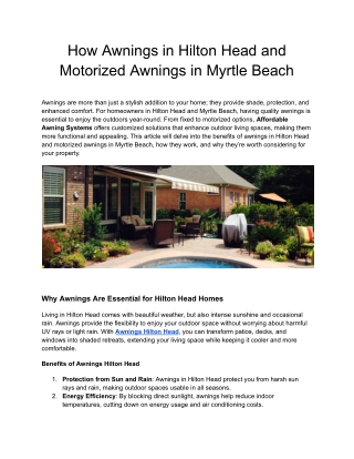 How Awnings in Hilton Head and Motorized Awnings in Myrtle Beach