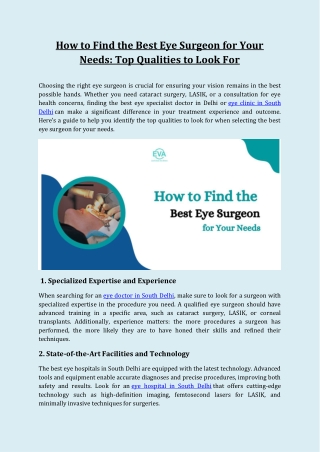 How to Find the Best Eye Surgeon for Your Needs: Top Qualities to Look For