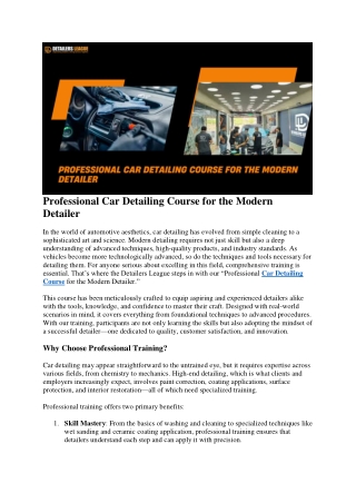 Professional Car Detailing Course for the Modern Detailer