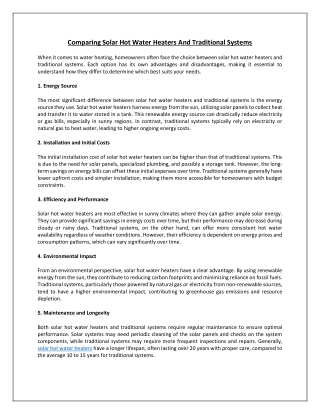 Comparing Solar Hot Water Heaters and Traditional Systems