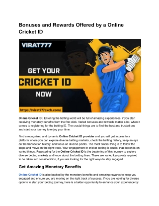 Bonuses and Rewards Offered by a Online Cricket ID