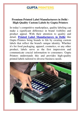 Premium Printed Label Manufacturers in Delhi  HighQuality Custom Labels by Gupta Printers