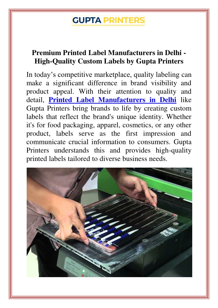 premium printed label manufacturers in delhi high