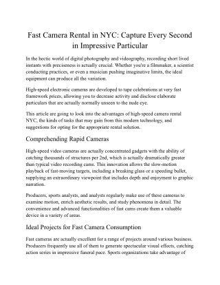 Fast Camera Rental in NYC: Capture Every Second in Impressive Particular