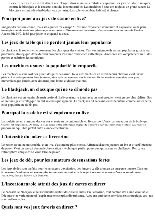 Découvrez les incontournables absolus d'un livecasino
