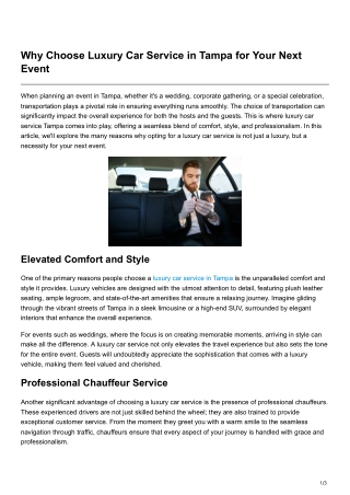 why choose luxury car service in tampa for your