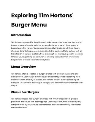 Tim Hortons' Burger Menu