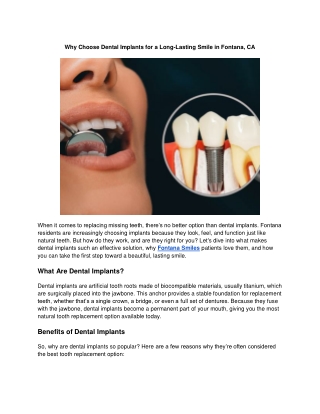 Transform Your Smile with Dental Implants in Fontana, CA