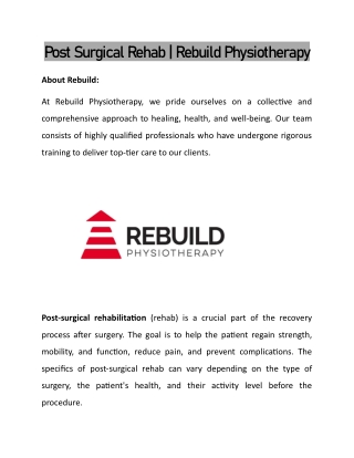 post surgical rehab rebuild physiotherapy