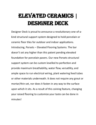 ELEVATED CERAMICS, Designer Deck