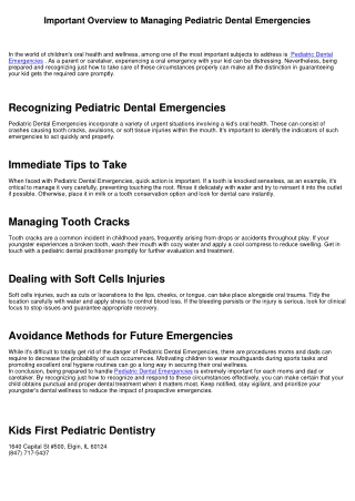 Important Overview to Handling Pediatric Dental Emergencies