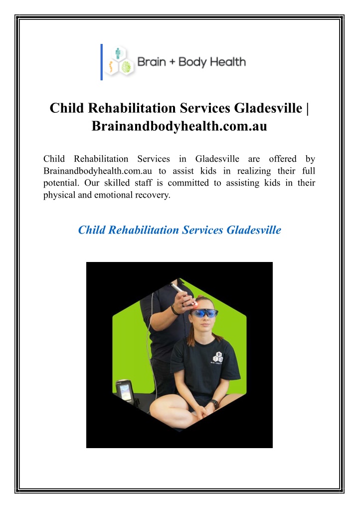 child rehabilitation services gladesville