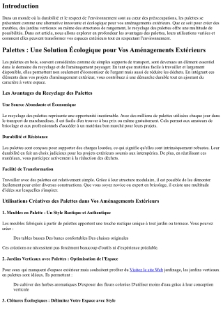 Palettes : Une Solution Écologique pour Vos Aménagements Extérieurs