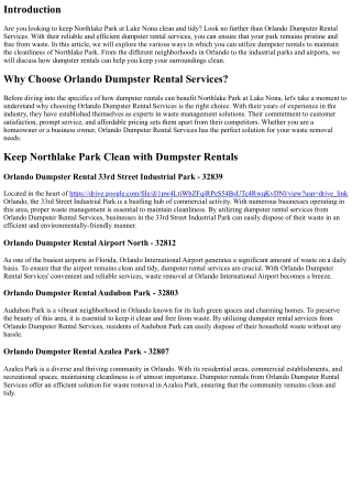 Retain Northlake Park at Lake Nona Clear and Tidy with Orlando Dumpster Rental S