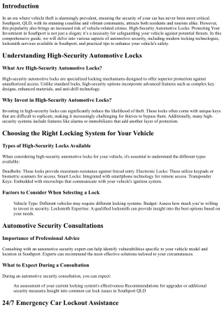 High-Security Automotive Locks: Protecting Your Investment in Southport