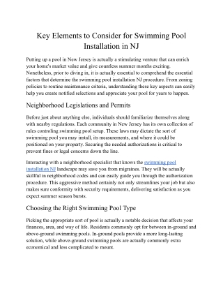 Key Elements to Consider for Swimming Pool Installation in NJ