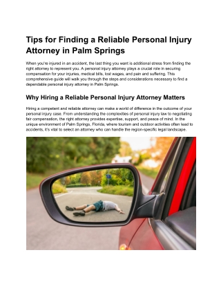 Tips for Finding a Reliable Personal Injury Attorney in Palm Springs, Florida