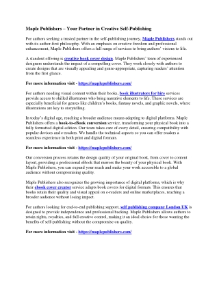 Maple Publishers – Your Partner in Creative Self-Publishing