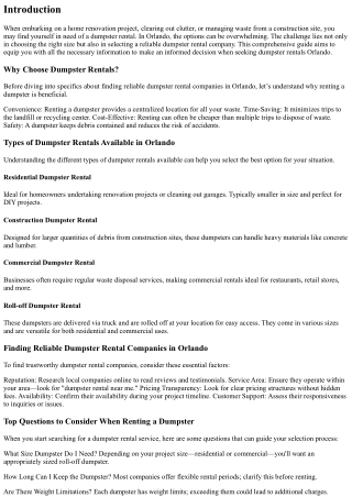 Finding Reliable Dumpster Rental Companies in Orlando