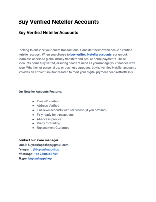 Buy Verified Neteller Accounts In A Great Opportunity