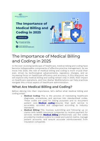 The Importance of Medical Billing and Coding in 2025