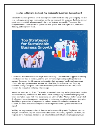 Zeeshan and Salma Karina Hayat - Top Strategies for Sustainable Business Growth