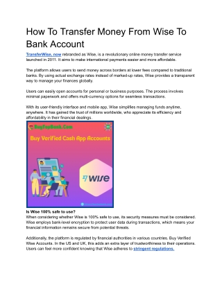 How To Transfer Money From Wise To Bank Account