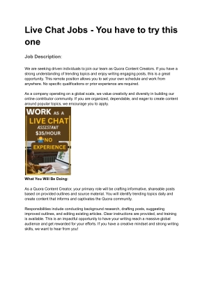 Live Chat Jobs - You have to try this opportunity make money