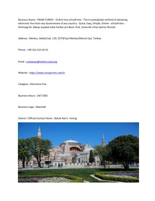 FROM TURKEY - Online Visa  eVisaPrime - The trusted global method of obtaining e