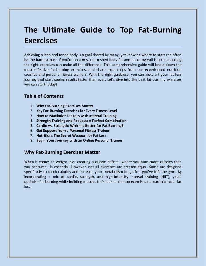 the ultimate guide to top fat burning exercises