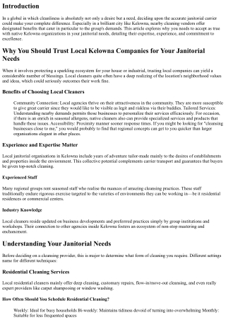 Why You Should Trust Local Kelowna Companies for Your Janitorial Needs