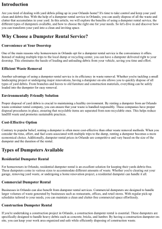 Keeping Your Yard Debris-Free with a Dumpster Rental Service in Orlando