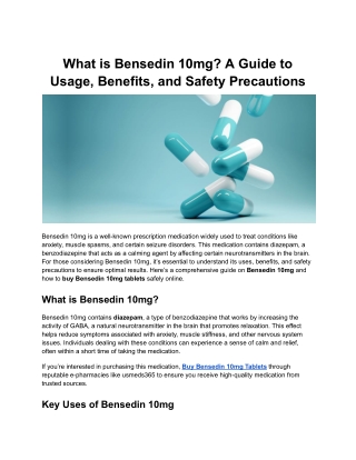 What is Bensedin 10mg_ A Guide to Usage, Benefits, and Safety Precautions