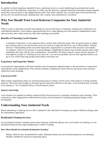 Why You Should Trust Local Kelowna Companies for Your Janitorial Needs