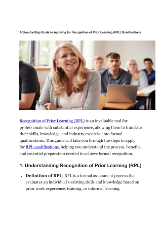 A Step-by-Step Guide to Applying for Recognition of Prior Learning (RPL) Qualifications