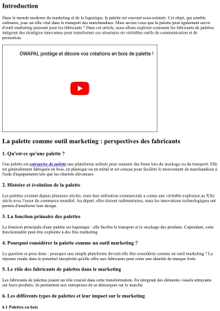 “La palette comme outil marketing : perspectives des fabricants.”