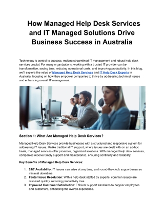 How Managed Help Desk Services and IT Managed Solutions Drive Business Success in Australia