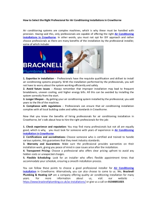 How to Select the Right Professional for Air Conditioning Installations in Crowthorne